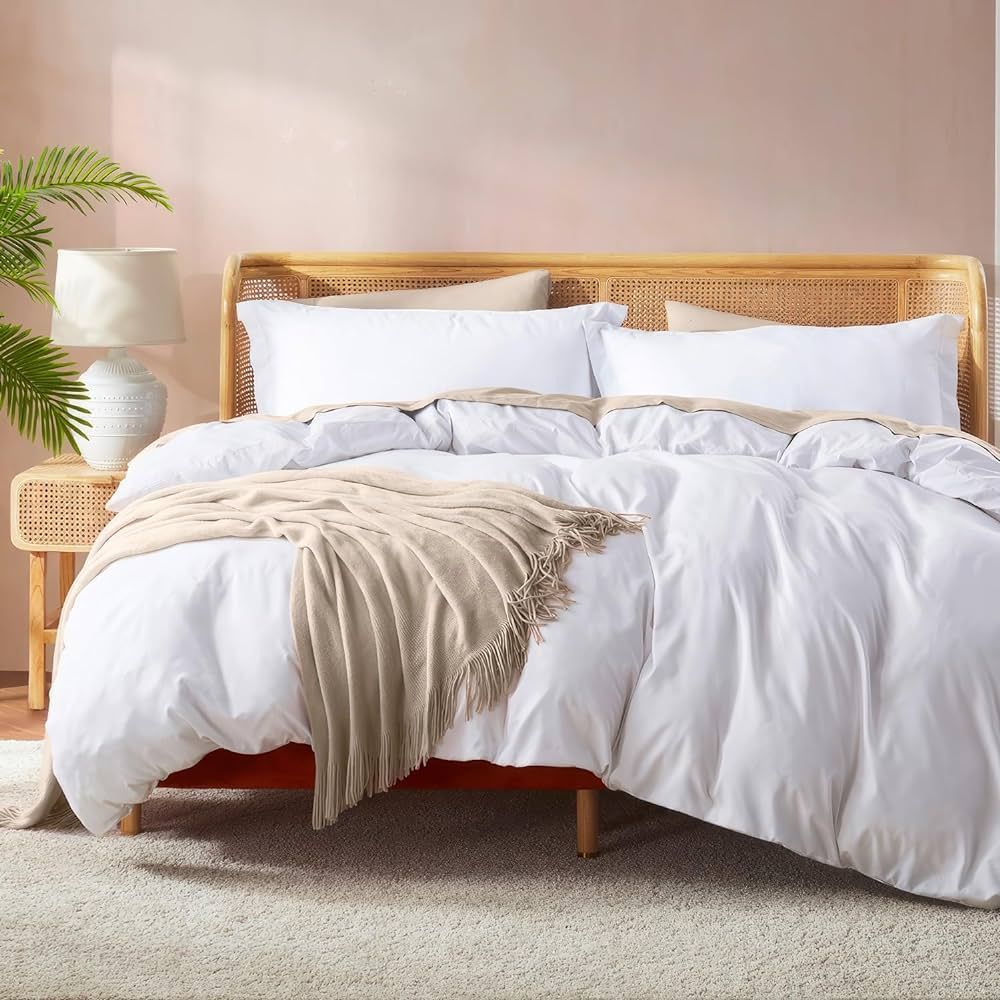 Nestl White Duvet Cover Queen Size - Soft Double Brushed Queen Duvet Cover Set, 3 Piece, with But... | Amazon (US)