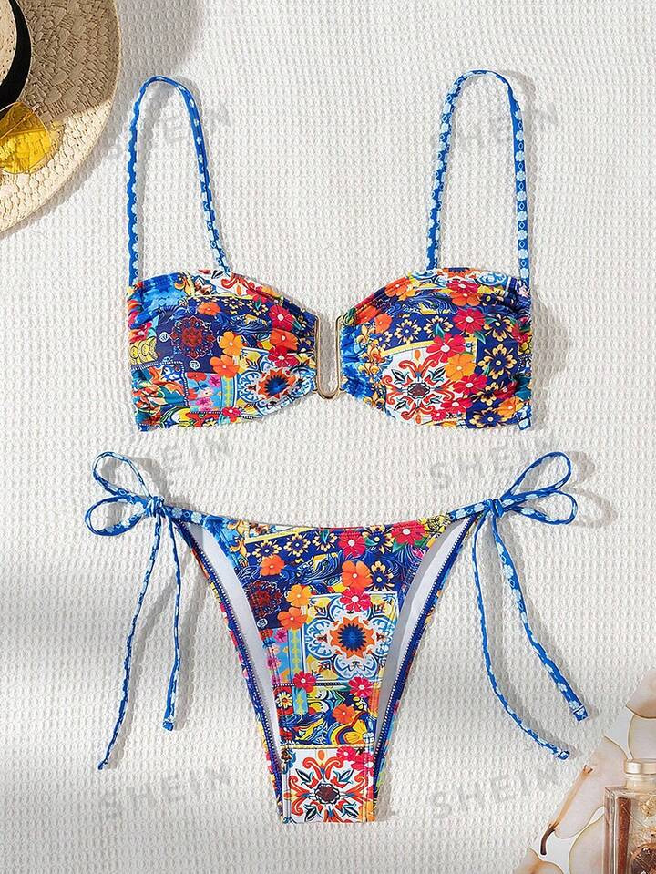 SHEIN Swim Vcay Women's Fashionable Vacation Style Summer Print Bikini Swimwear Set,Summer Beach | SHEIN