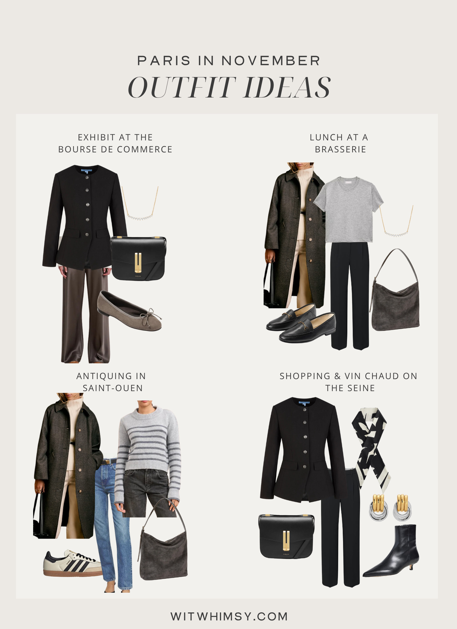 Paris in November outfit ideas

Classic wool coat
Black blazer
Grey cashmere sweater
Suede bucket bag
Kitten heel boots 

 #LTKSeasonal #LTKTravel
