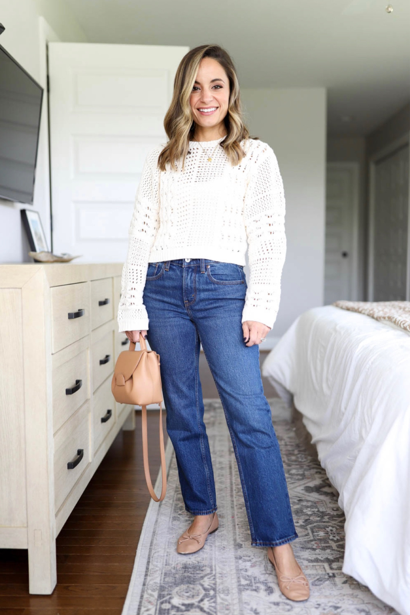 Capsule Series: shoe pairings with straight jeans 

Jeans: 24 extra short in dark 
Sweater: xxs 
Shoes: tts 
Bag: polene un nano in textured tan 

#LTKstyletip #LTKSale #LTKSeasonal