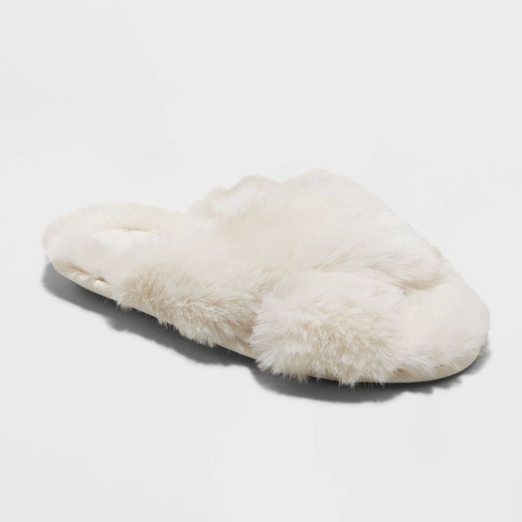 Women's Paris Crossband Fur Slide Slippers - Stars Above™ | Target