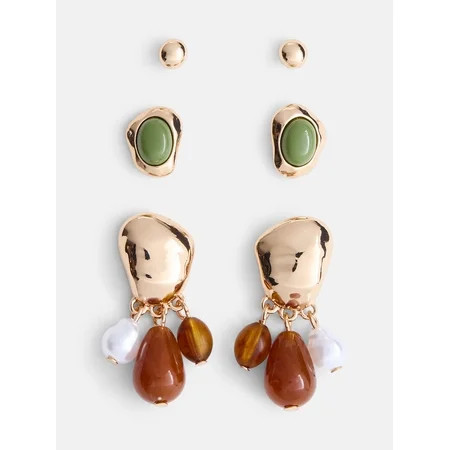 Scenario Women's Gold-Tone Stud and Drop Earrings Set, 3-Pair | Walmart (US)