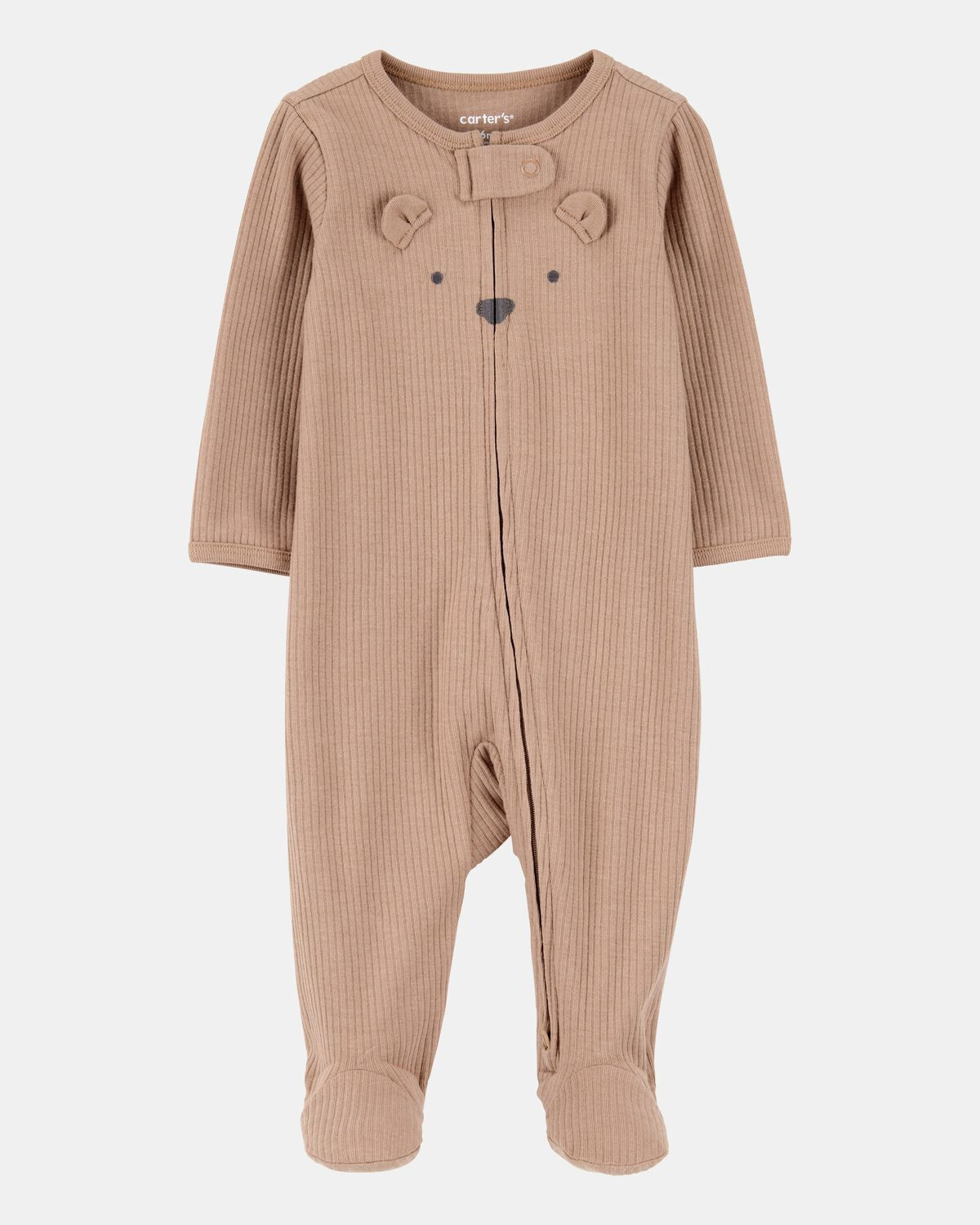 Baby Bear 2-Way Zip Ribbed Sleep & Play Pajamas - Brown | Carter's Inc