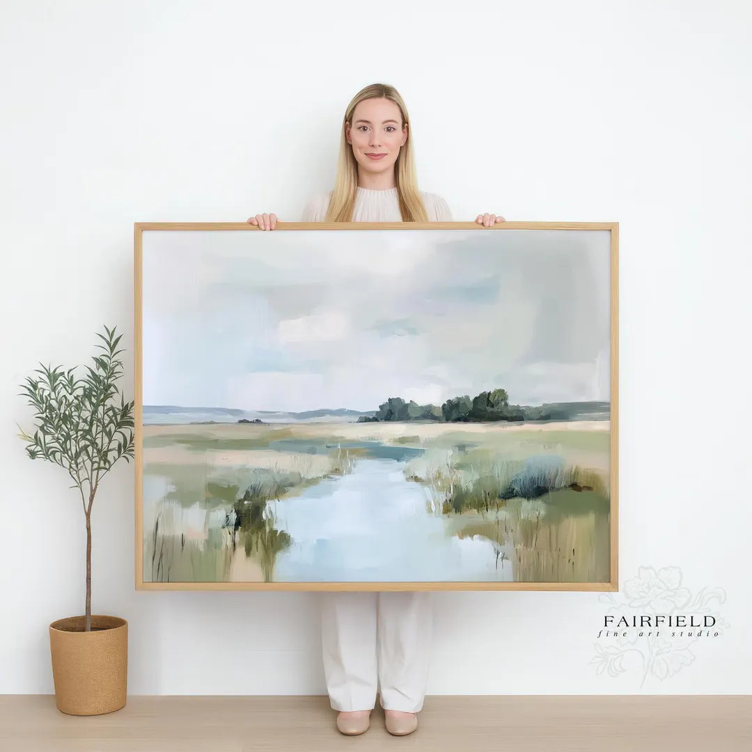 Soft Landscape Giclée Wall Art Framed Canvas or Matted Print - Earthy Countryside Marsh Painting... | Etsy (US)