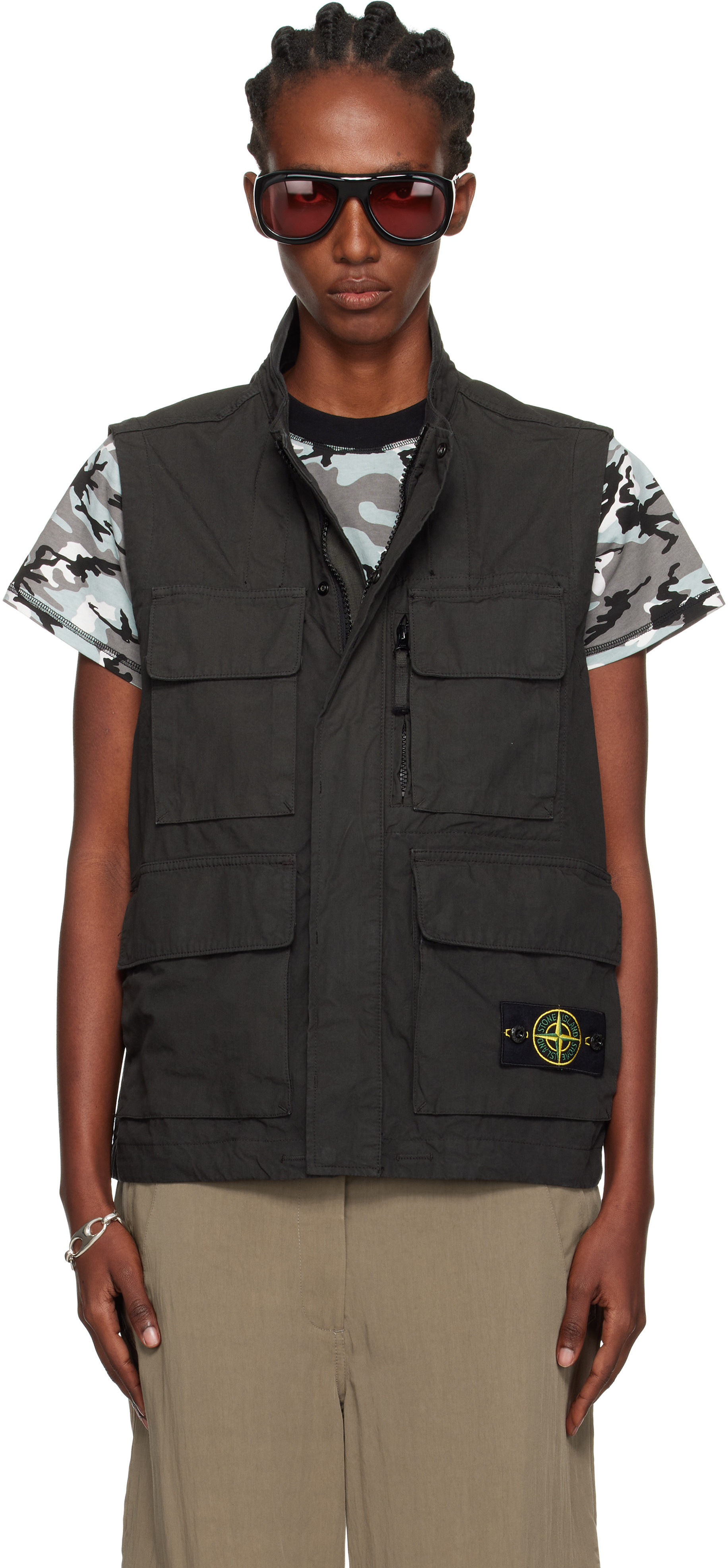 Stone Island Gray G100001 Canvas Weave Organic Cotton Vest | SSENSE