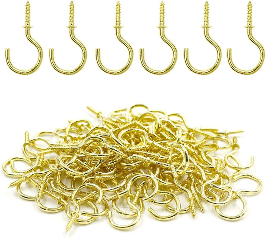 Biaungdo 1" Ceiling Cups Hooks Screw Hooks Ceiling Cup Hooks Self-Tapping Screws Hooks Golden - 1... | Amazon (US)