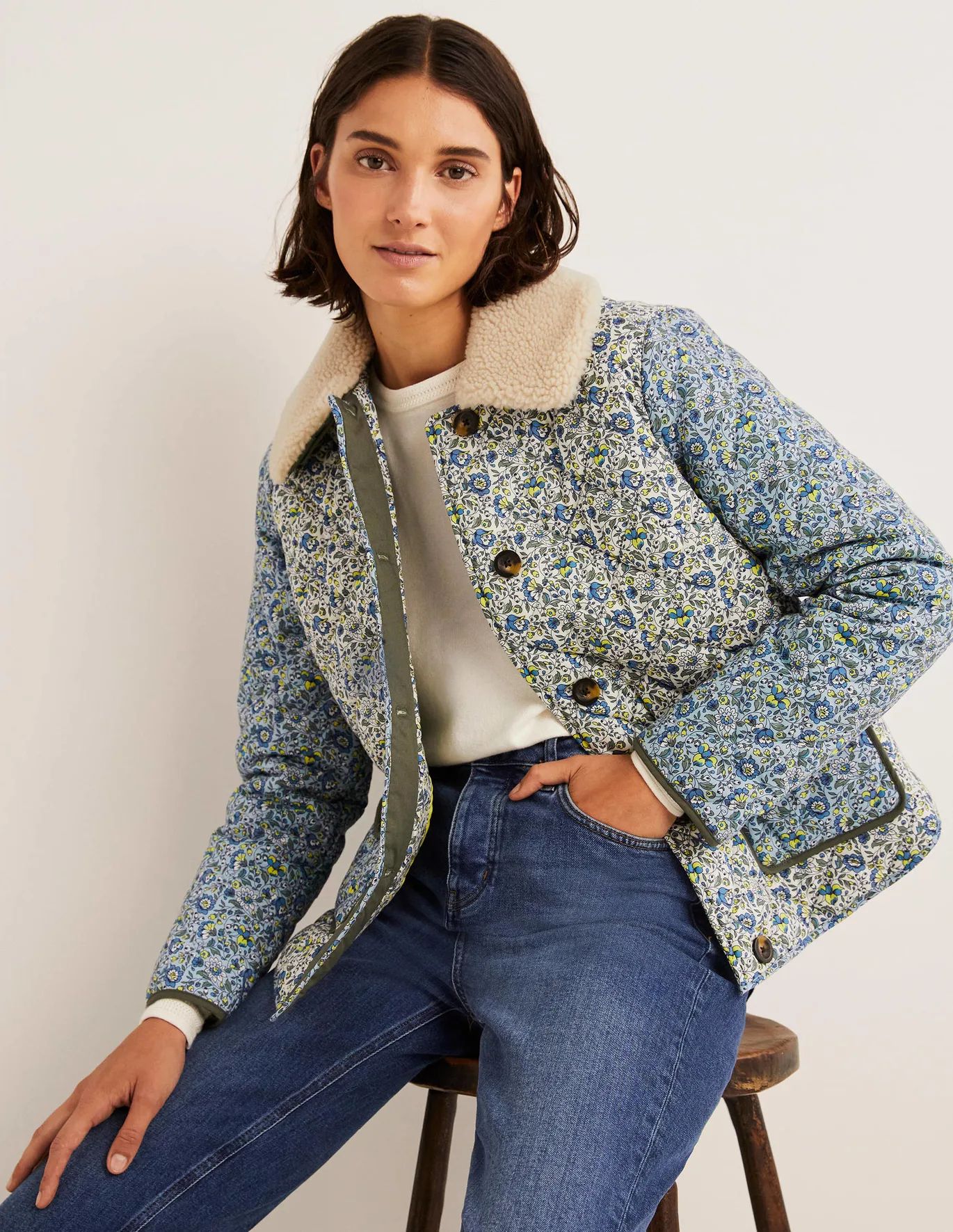 Quilted Cotton Jacket - Ivory, Botanic Meadow | Boden (US)