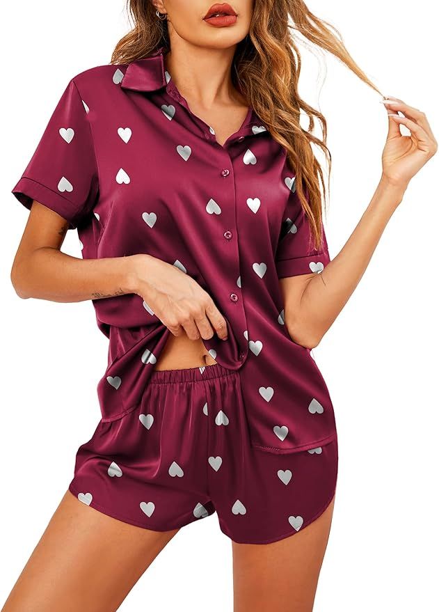Ekouaer Satin Pajamas Set for Women Short Sleeve Button-Down Tops and Shorts 2 Piece Pjs Silk Sle... | Amazon (US)
