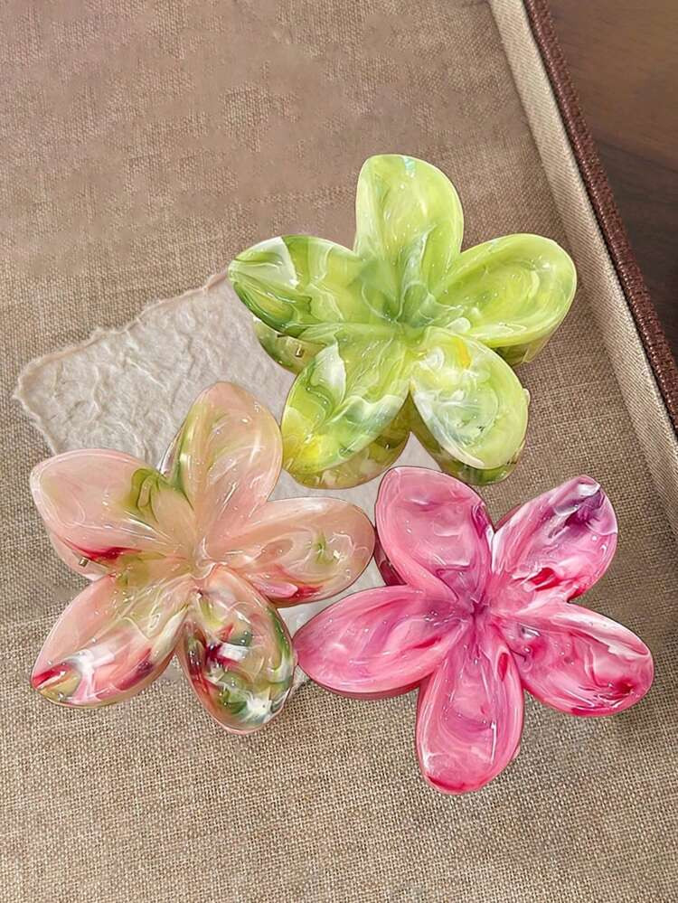 3pcs/1pc 3.0inch/2.99inch Green, Magenta, Light Pink Flower Shape Cute Plastic Hair Clips For Women, Fashionable, Elegant, Minimalistic, Suitable For Daily, Casual, Party, Commute, Vacation, Ponytail, Bun Hairstyles, Makeup, Clothing | SHEIN