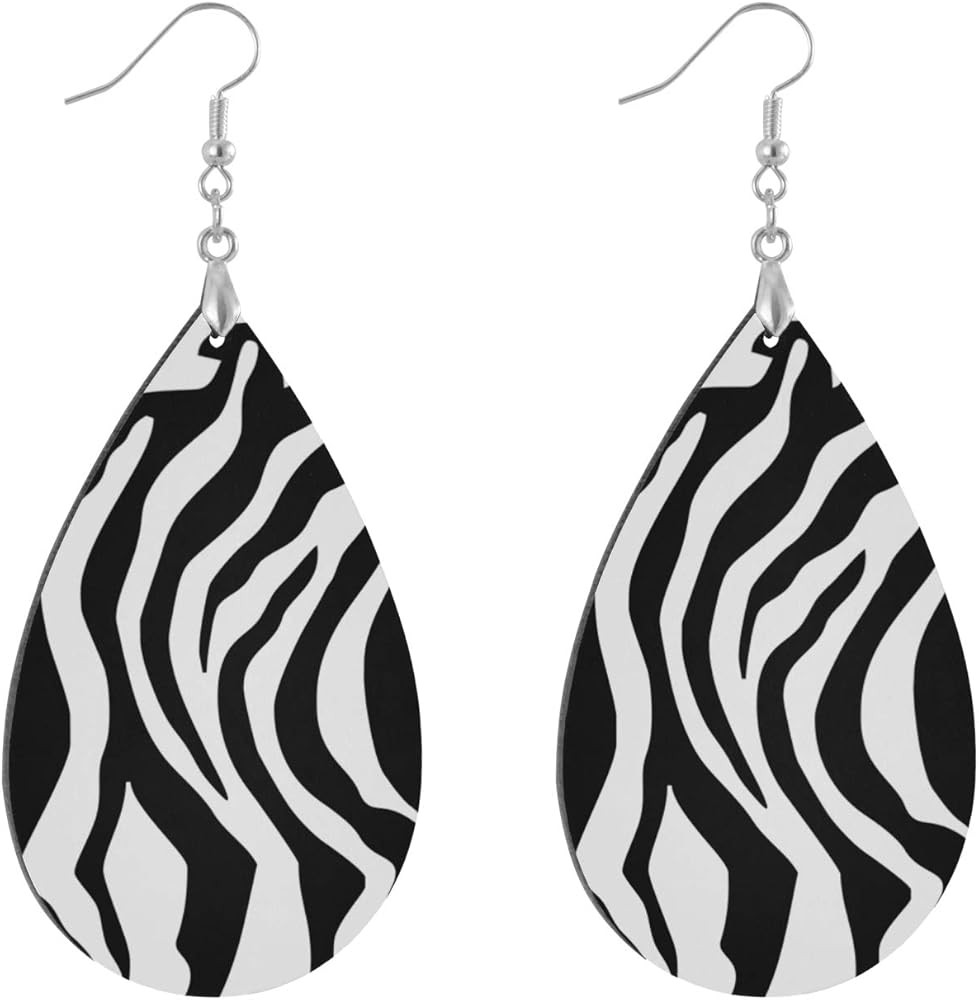 ALAZA Animal Zebra Print White Stripe Dangle Earrings for Women Drop Ear Rings, Leaf Style | Amazon (US)