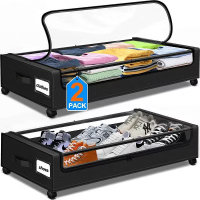 Under Bed Storage with Wheels, 2 Pack Under Bed Storage Containers with Clear Lids Dividers, Underbed Storage Organizer Underbed Storage with Wheels | Target