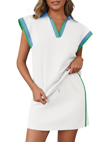 Fisoew Womens 2 Piece Skirt Set Summer Cap Sleeve Tops Matching Tennis Skirts Casual Color Block Vacation Outfits Lounge Sets | Amazon (US)