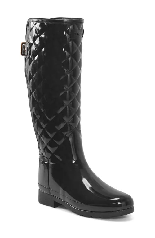 Hunter Original Refined High Gloss Quilted Waterproof Rain Boot in Black at Nordstrom, Size 7 | Nordstrom