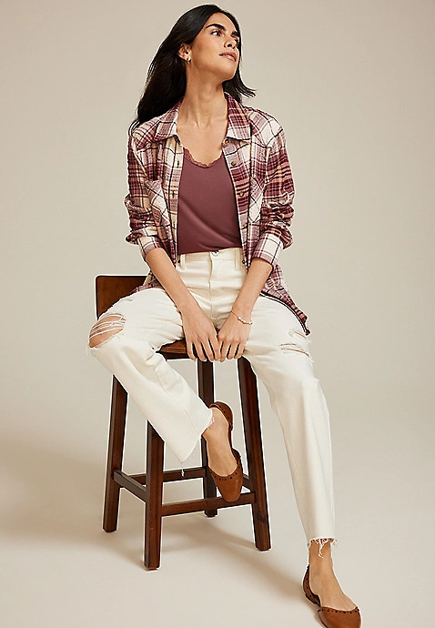 Pucker Plaid Button Down Shirt | Maurices