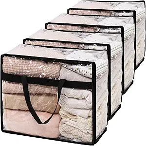 SGHUO Blanket Storage Bags 60L Extra Large Plastic Vinyl Clear Storage Bag for Clothes, Comforter... | Amazon (US)