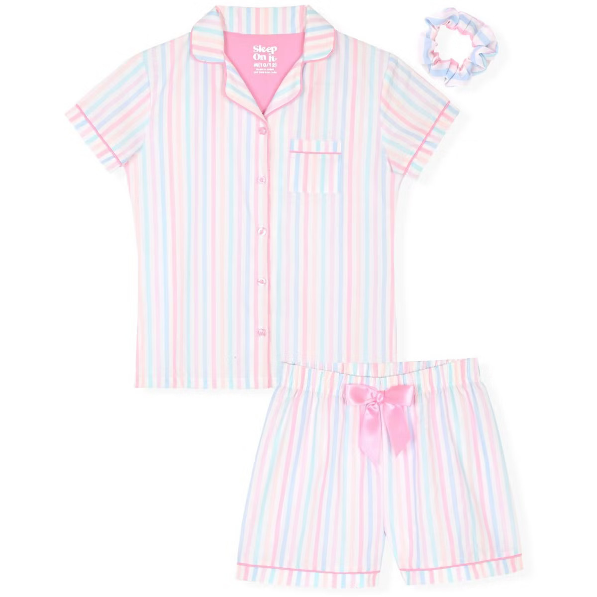 Sleep On It Girls 2-Piece Short-Sleeve Button Down Collared Coat Pajama Set with Matching Scrunch... | Target