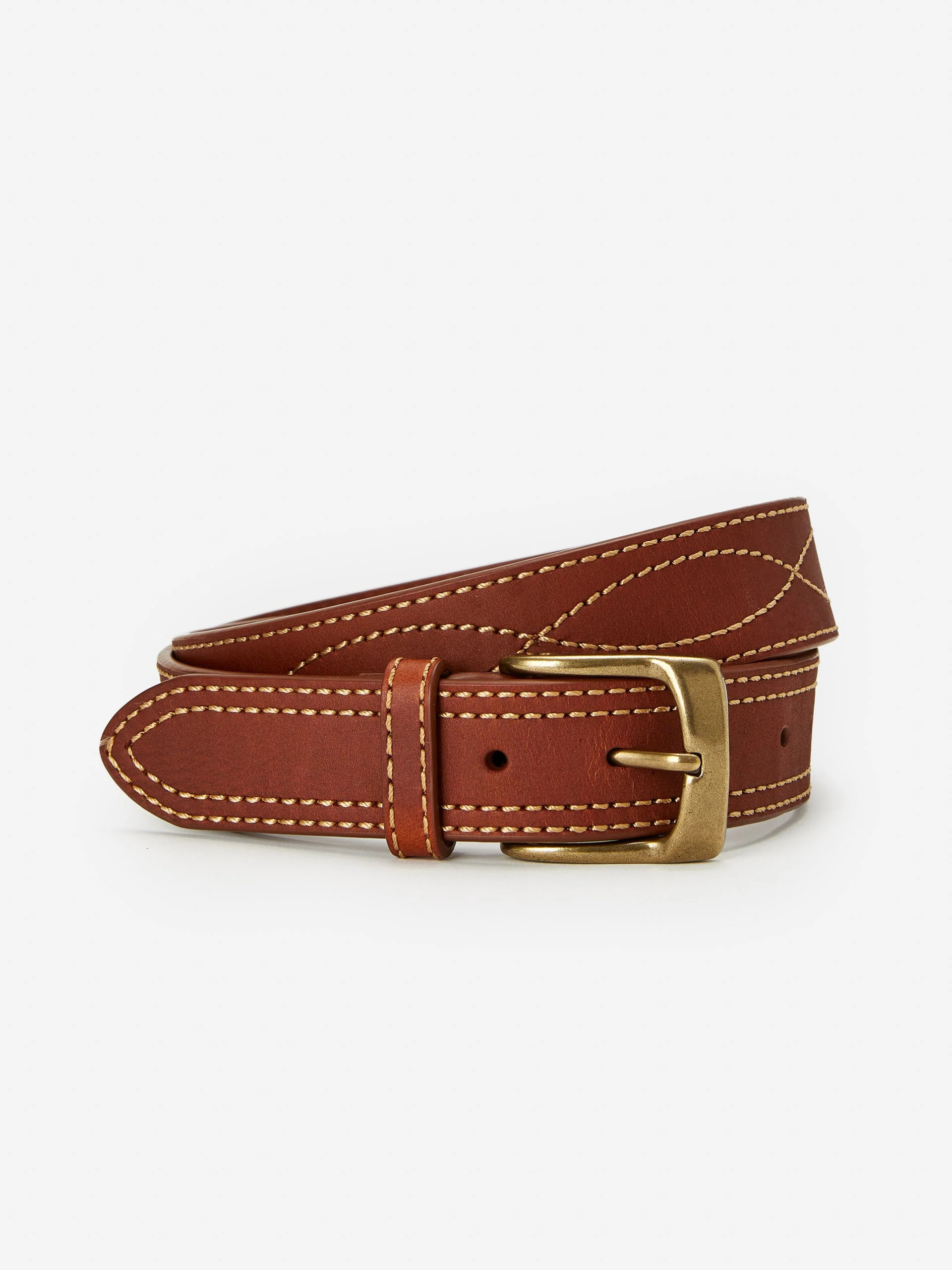 J.McLaughlin Men's Embroidered Leather Belt Brown, Size 40 | J.McLaughlin