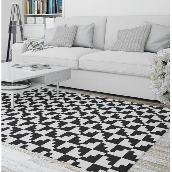 Kaisha Geometric Black/White Area Rug | Wayfair North America