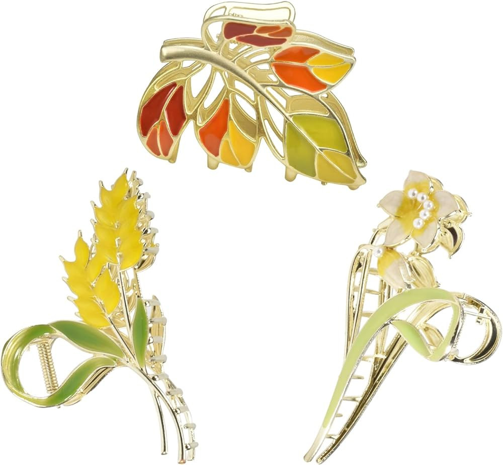 Yonchic 3-Piece Flower Metal Hair Clips, Muticolor Leaves Hair Claw for Thin/Medium Thick Hair, E... | Amazon (US)