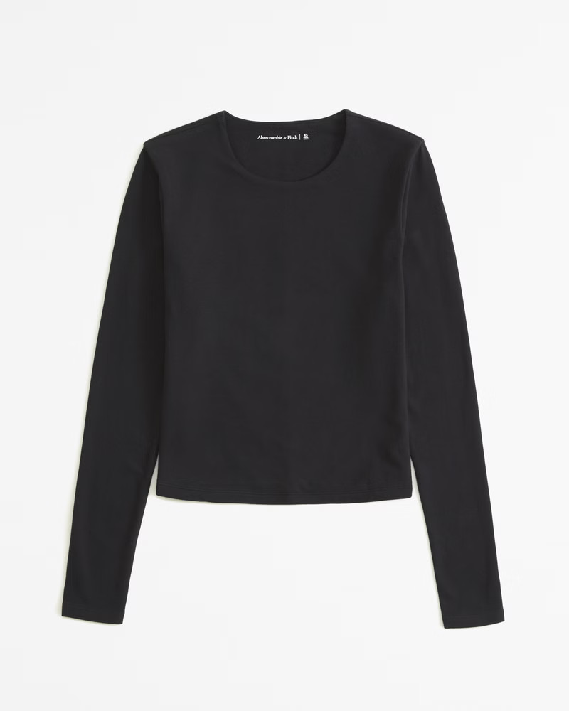 Long-Sleeve Cotton-Blend Seamless Fabric Cropped Tee | Abercrombie & Fitch (US)
