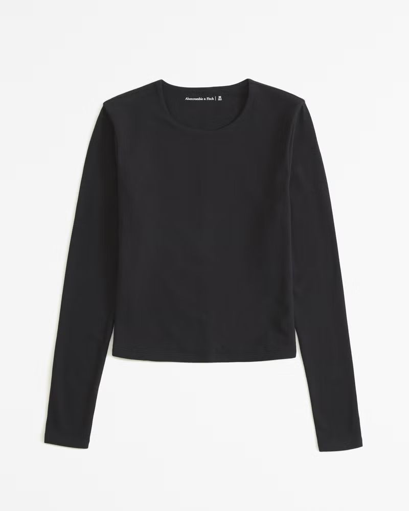Women's Long-Sleeve Cotton-Blend Seamless Fabric Cropped Tee | Women's Tops | Abercrombie.com | Abercrombie & Fitch (US)