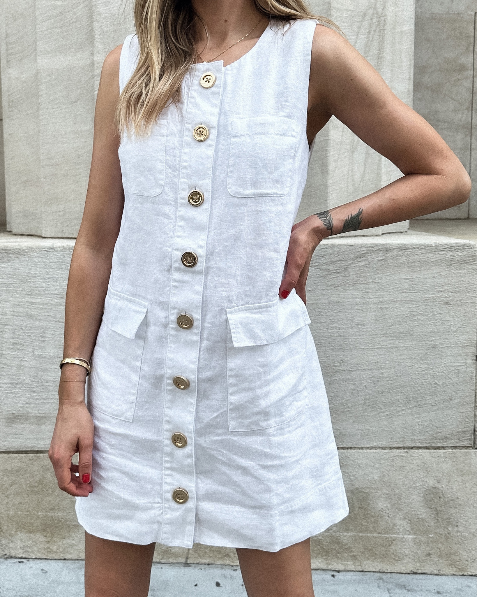 Button-Front Shift Dress in Linen