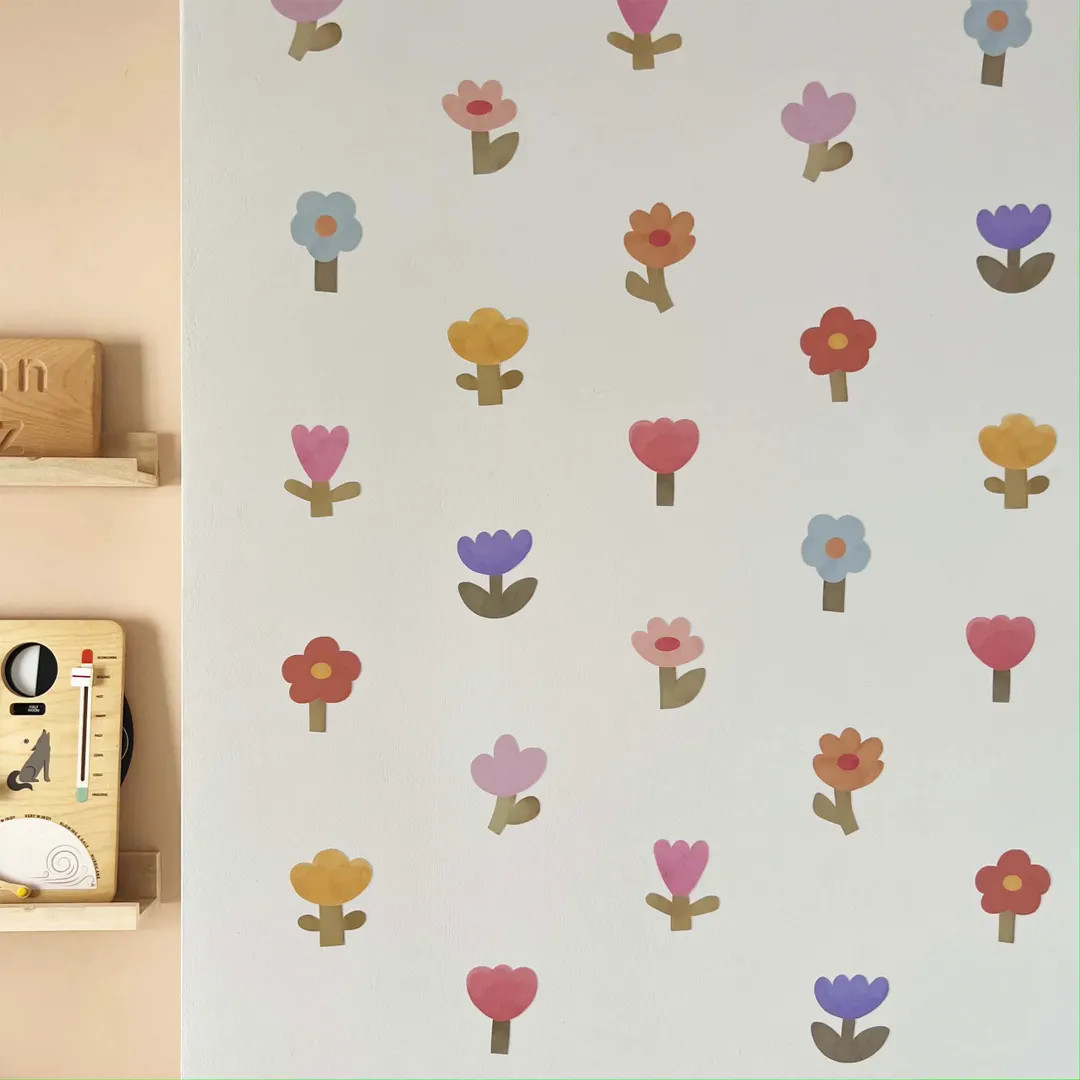 Colourful Flowers (small) Wall Stickers, Removable Fabric Sticker, Flower Wall Decal, Wallpaper E... | Etsy (US)