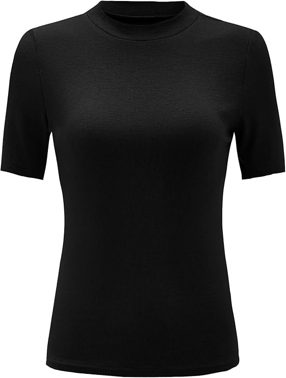 Verdusa Women's Casual Basic Mock Neck Short Sleeve Rib Knit Tee Top | Amazon (US)