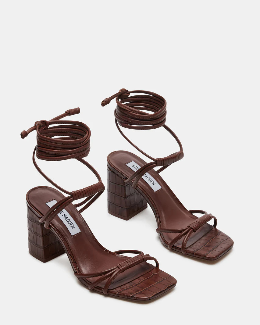 AMBERLY Brown Leather Lace Up Block Heel | Women's Heels | Steve Madden (US)