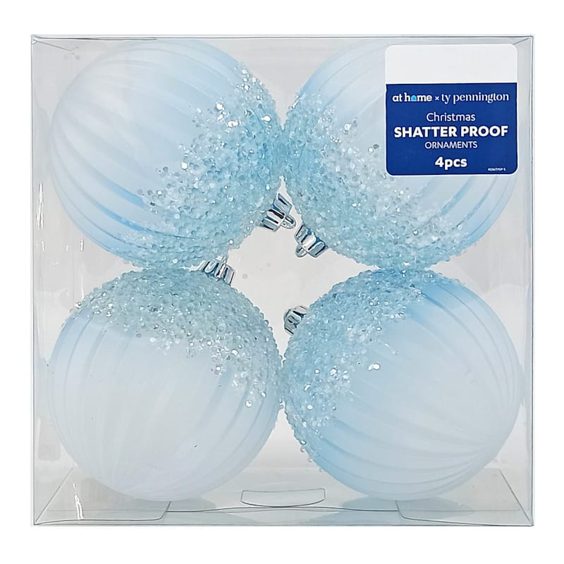 4-Count Blue & White Shatterproof Ornaments, 3.9" | At Home
