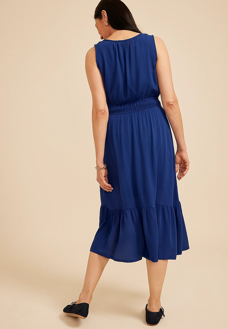 Bare Tie Notch Neck Empire Waist Midi Dress | Maurices
