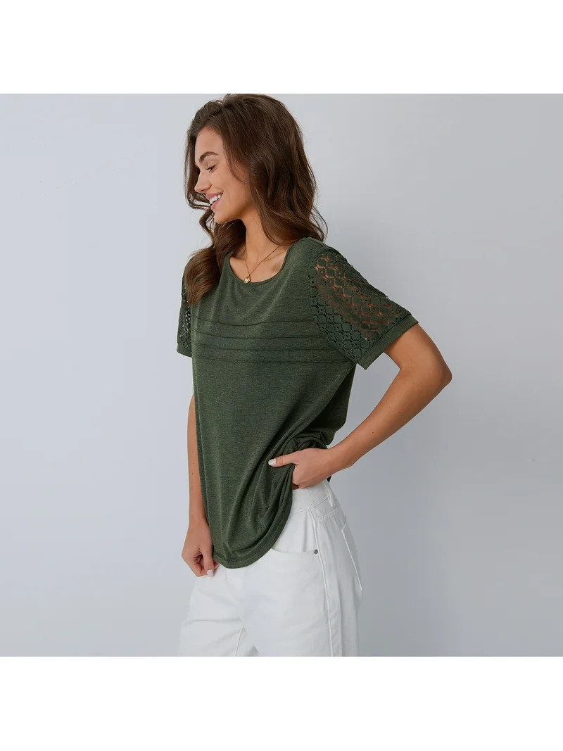 SUNBS Blouses for Women Short Sleeve Lace Tops Dressy Casual Tees, Sizes S-2XL | Walmart (US)