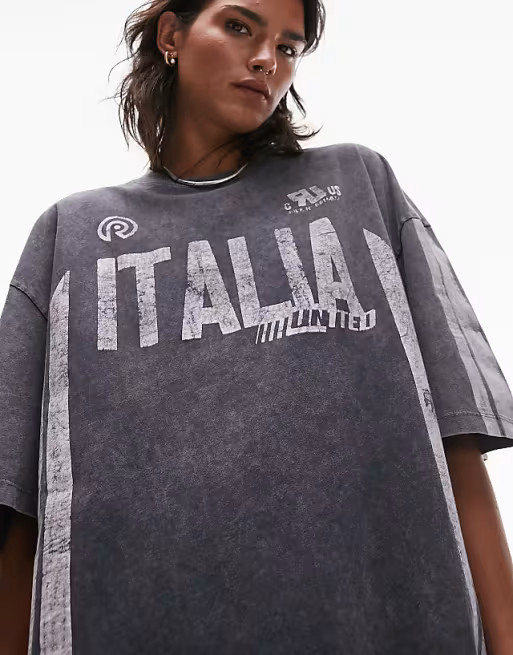 Topshop graphic sporty Italia oversized tee in slate - part of a set | ASOS (Global)