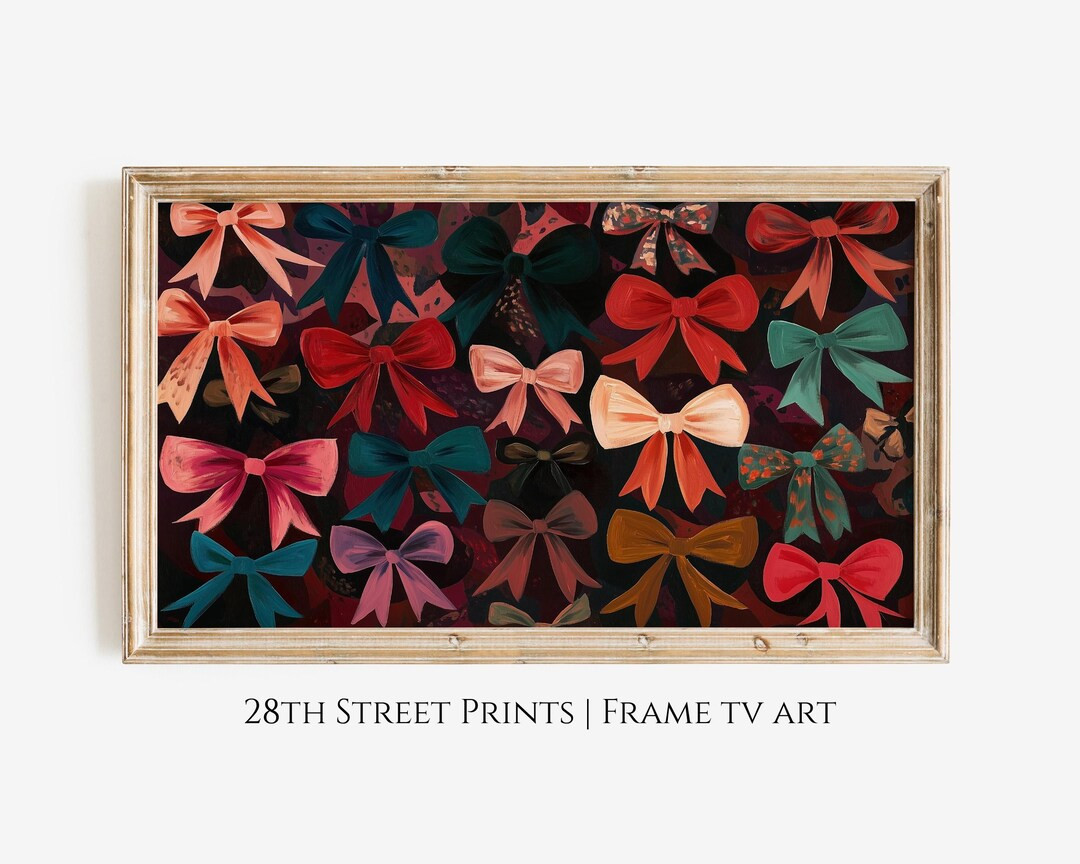 Frame TV Art Colorful Christmas Bows Painting, Christmas Digital Wall Art, Coquette Decor Holiday... | Etsy (US)