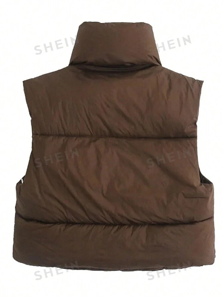 SHEIN Essnce Drawstring Hem Zipper Crop Vest Padded Coat | SHEIN