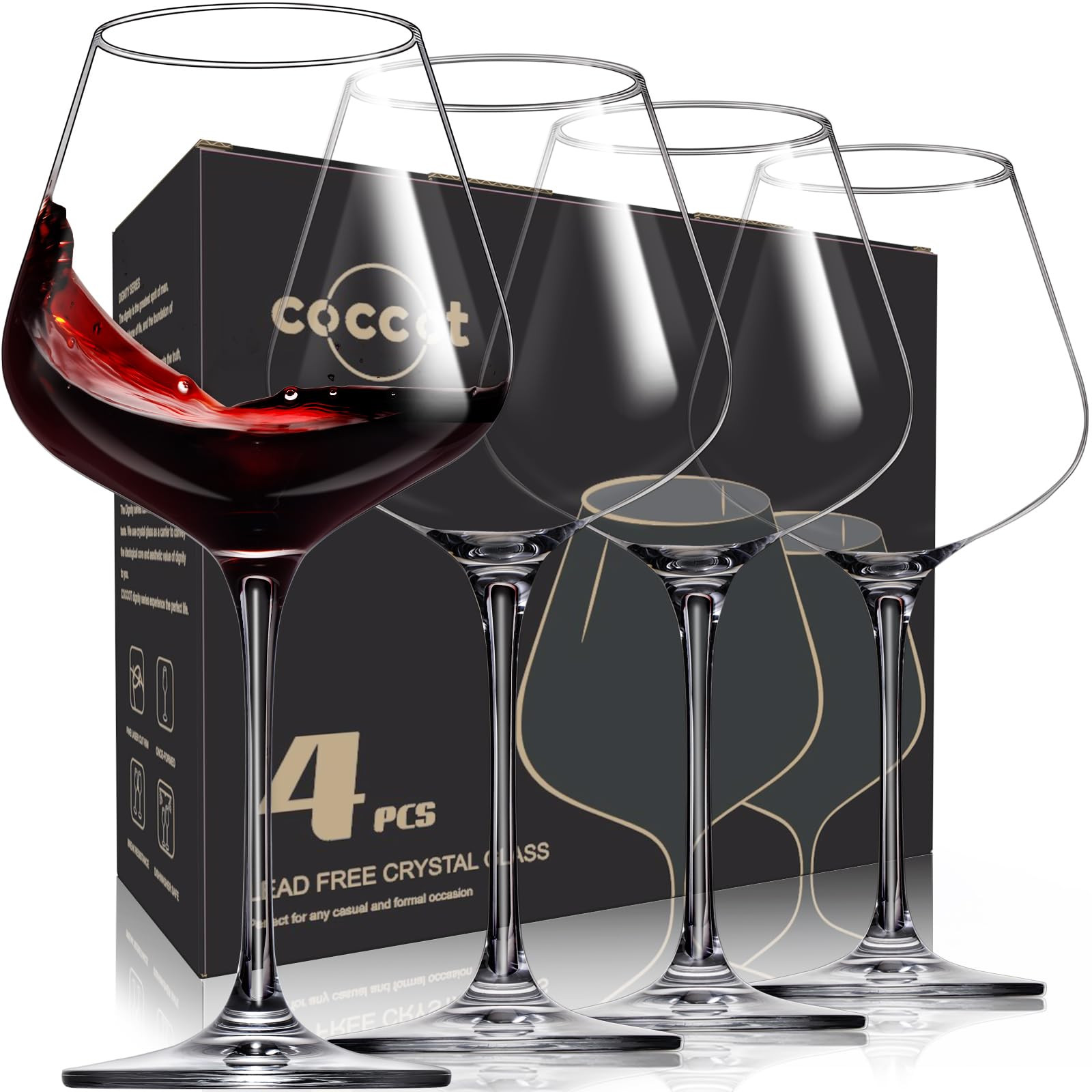 Red Wine Glasses Set of 4, Hand Blown Italian Style Crystal Burgundy Wine Glasses, Lead-Free Prem... | Amazon (US)