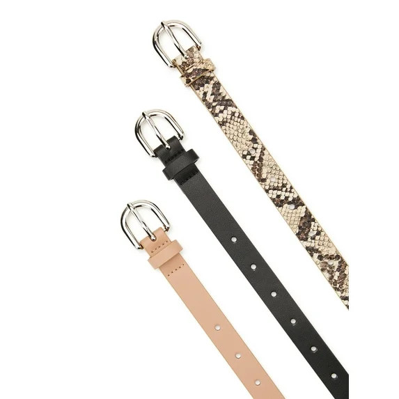 Madden NYC Women's 3 for 1 Belt Set, Black/Tan/Snake Print | Walmart (US)