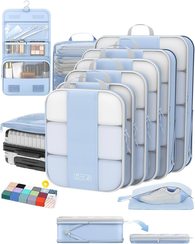 10 Set Compression Packing Cubes for Travel Essentials,Compressible Expandable Packing Cubes for ... | Amazon (US)