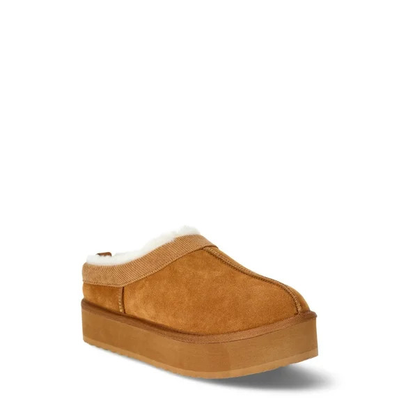 Joyspun Women's Ultra Short Faux Suede Platform Clog Slippers | Walmart (US)