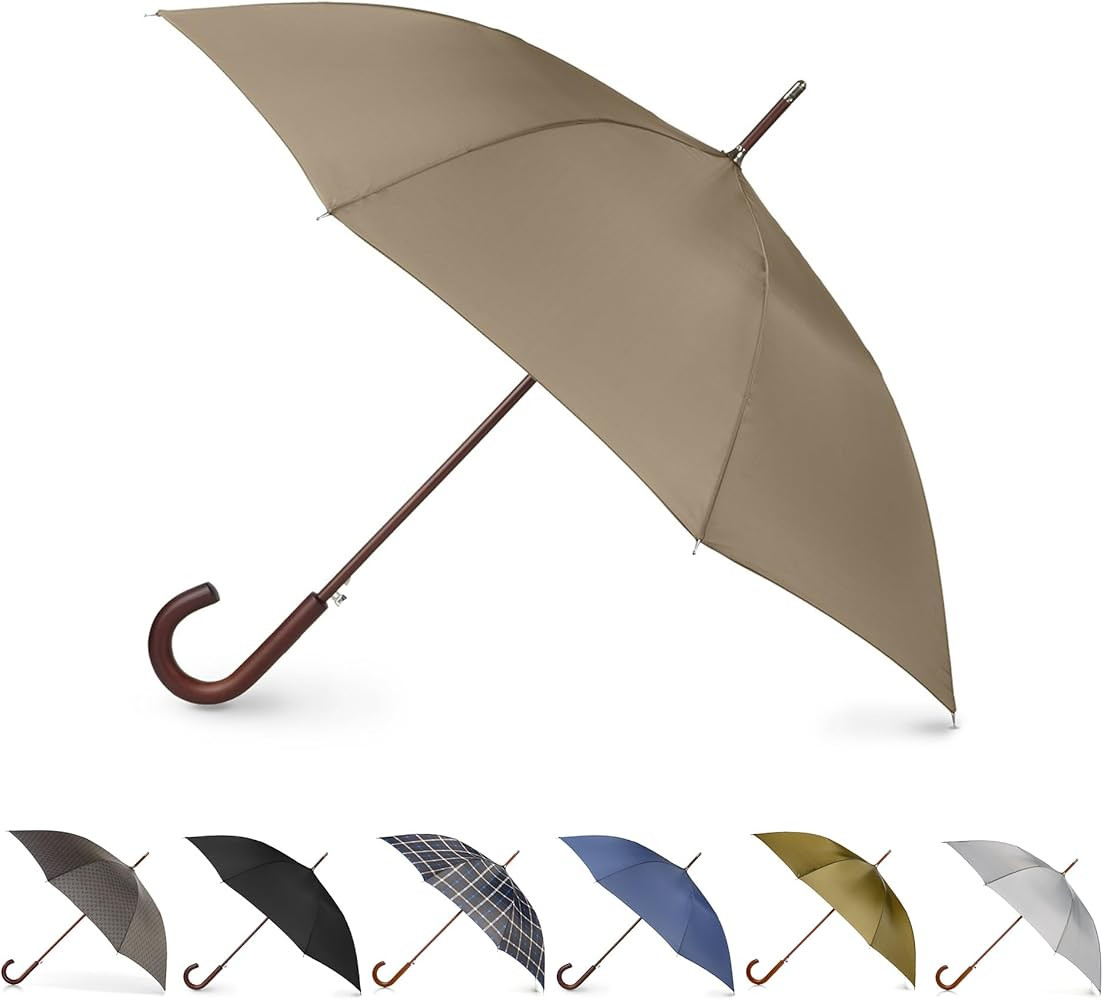 Totes Eco Auto Open Umbrella Classic Wooden J Stick Handle with Easy Grip - Windproof, Rainproof ... | Amazon (US)