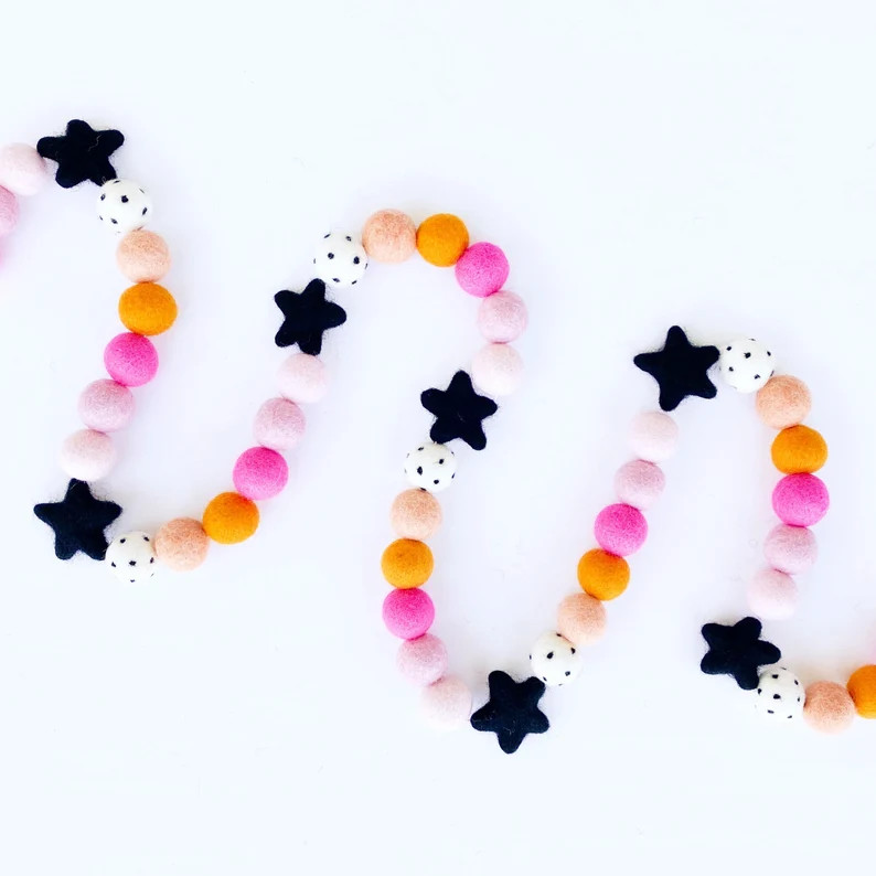 Halloween Felt Ball Garland with Felt Stars | Halloween Decorations | Pom Pom Garland | Woolie Ba... | Etsy (US)