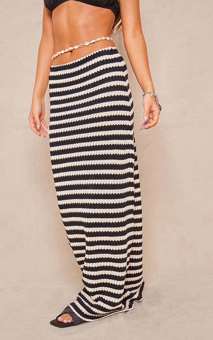 Black Striped Textured Jersey Maxi Skirt | PrettyLittleThing UK