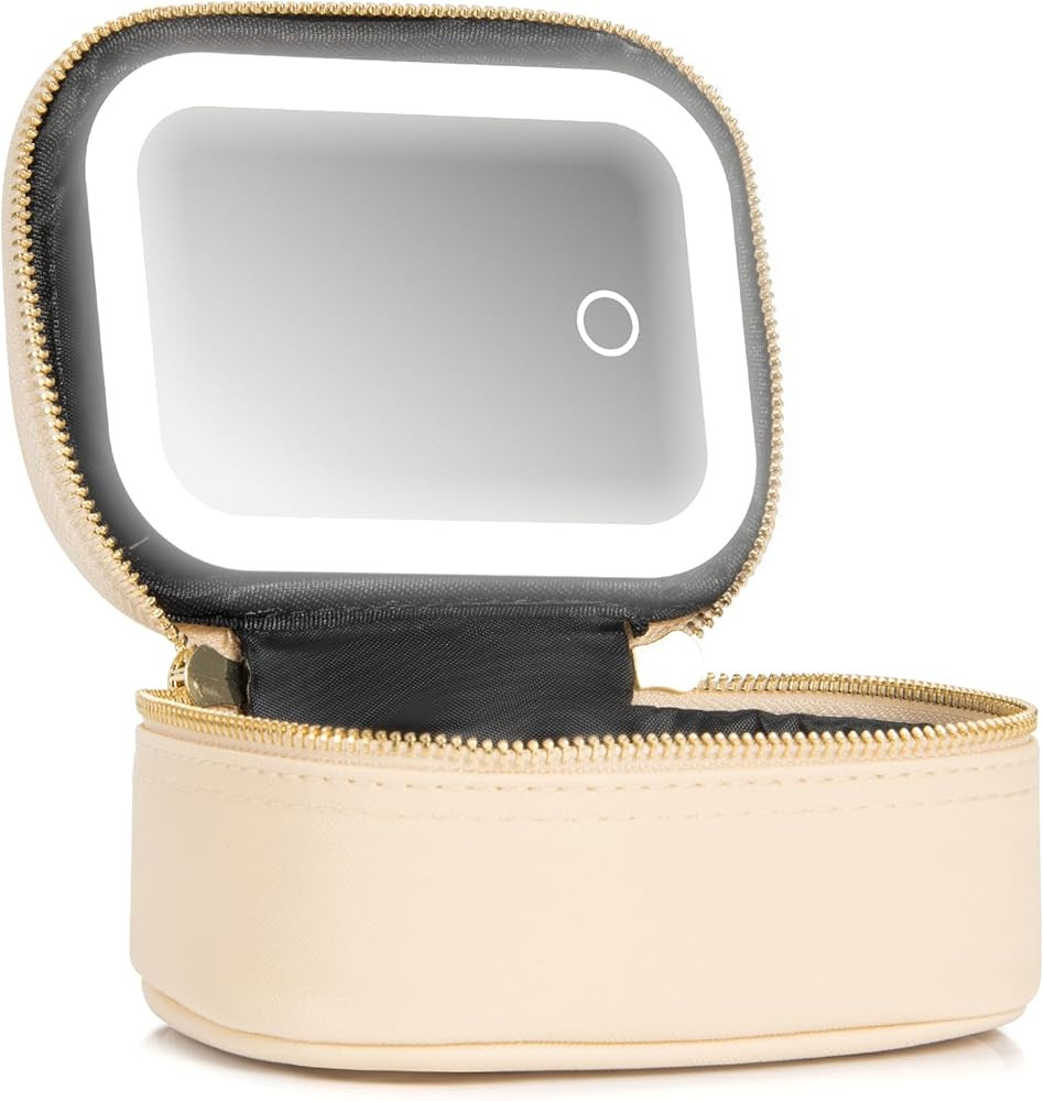 Small Makeup Bag Travel Train Case with Mirror and Light Mini Travel Small Make up for Women Trai... | Amazon (US)