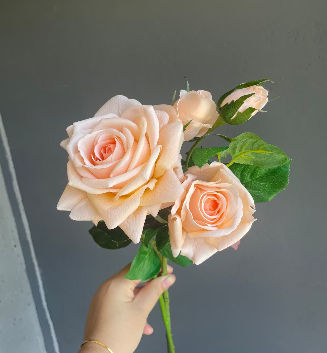 Champagne Real Touch Roses, Peach Artificial Garden Roses, DIY Florals | Wedding/Home Decoration ... | Etsy (US)