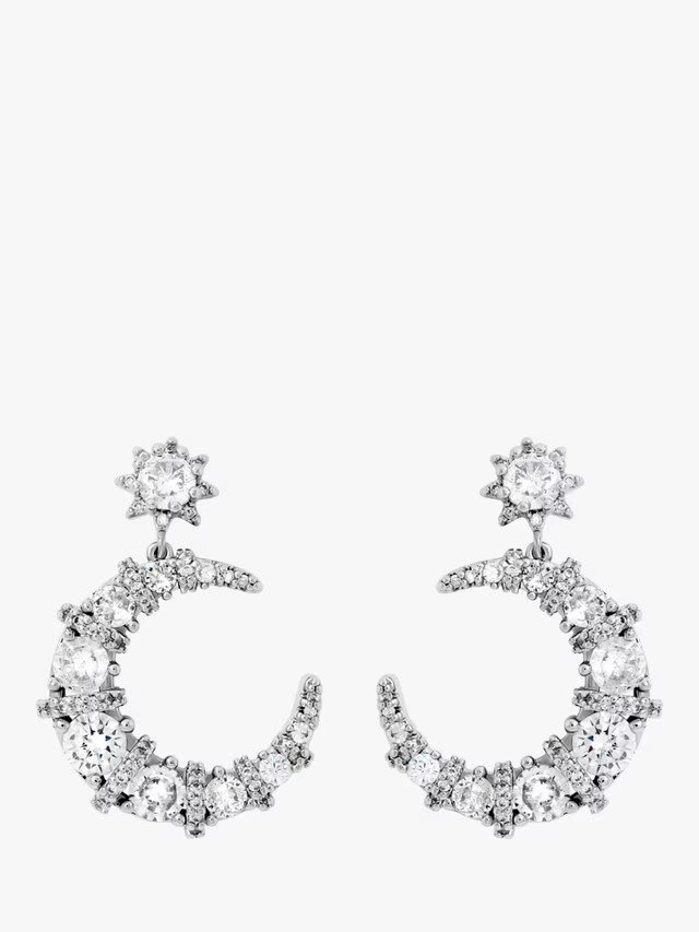 Jon Richard Cubic Zirconia Crescent Drop Earrings, Silver | John Lewis (UK)