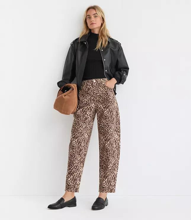 High Rise Barrel Jeans in Leopard Print | LOFT