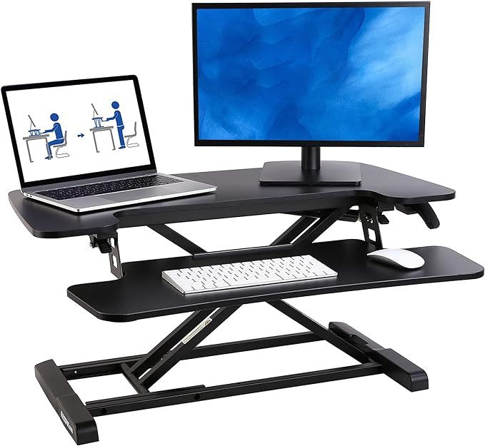 FLEXISPOT 32 inch Standing Desk Converter | Height Adjustable Stand Up Desk Riser, Black Home Off... | Amazon (US)