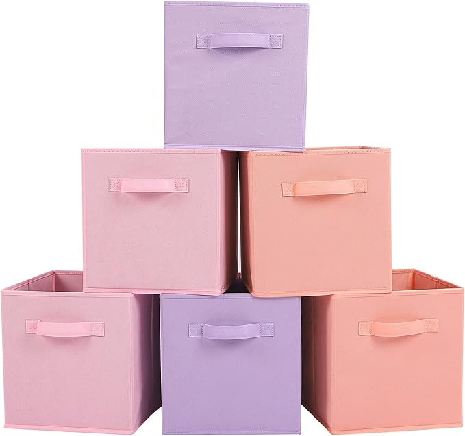 Stero 13x13x13 Inch Fabric Storage Bins 6 Pack Fun Colored Durable Storage Cubes with Handles Fol... | Amazon (US)