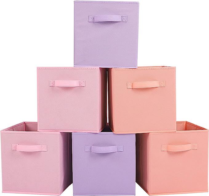 Stero Fabric Storage Bins 6 Pack Fun Colored Durable Storage Cubes with Handles Foldable Cube Bas... | Amazon (US)