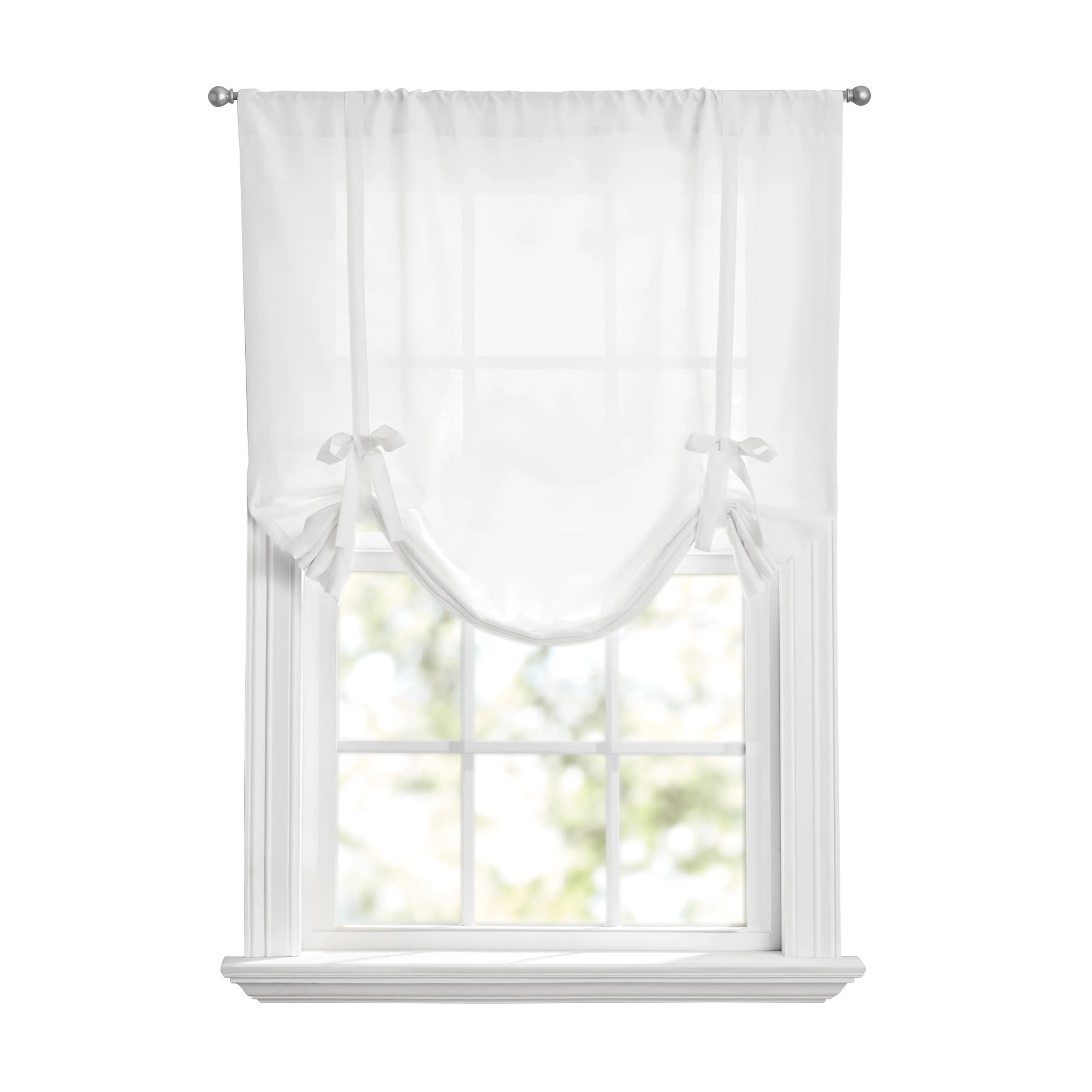Mainstays Tie up Balloon Shade Valance, Rod Pocket, Arctic White, 42" W x 63" L | Walmart (US)